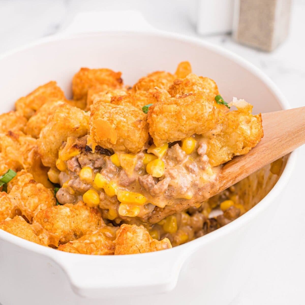 Delicious ground beef casserole with crispy topping and melted cheese, perfect for busy weeknights.